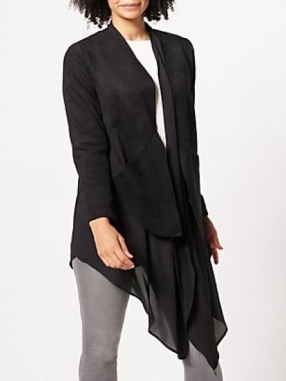 Truth + Style Mix Media Suede High Low Hem Jacket